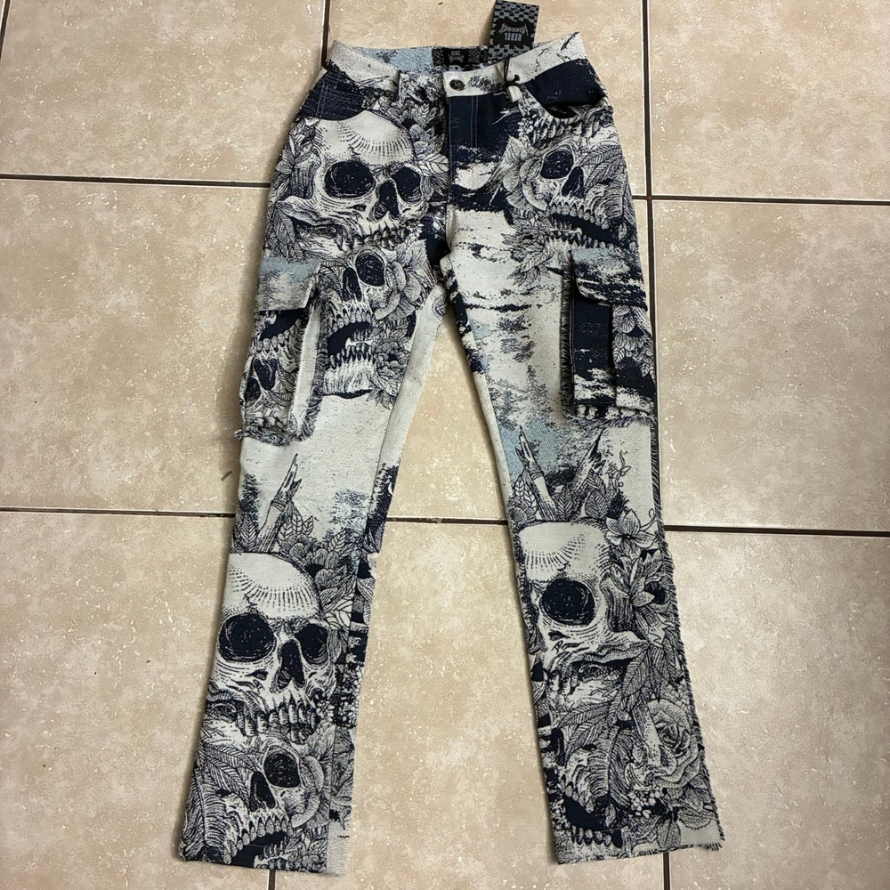 Rebel Vengeance Skull‎ Rose Cargo Pants Mens 28 Multi-color Punk Goth Streetwear